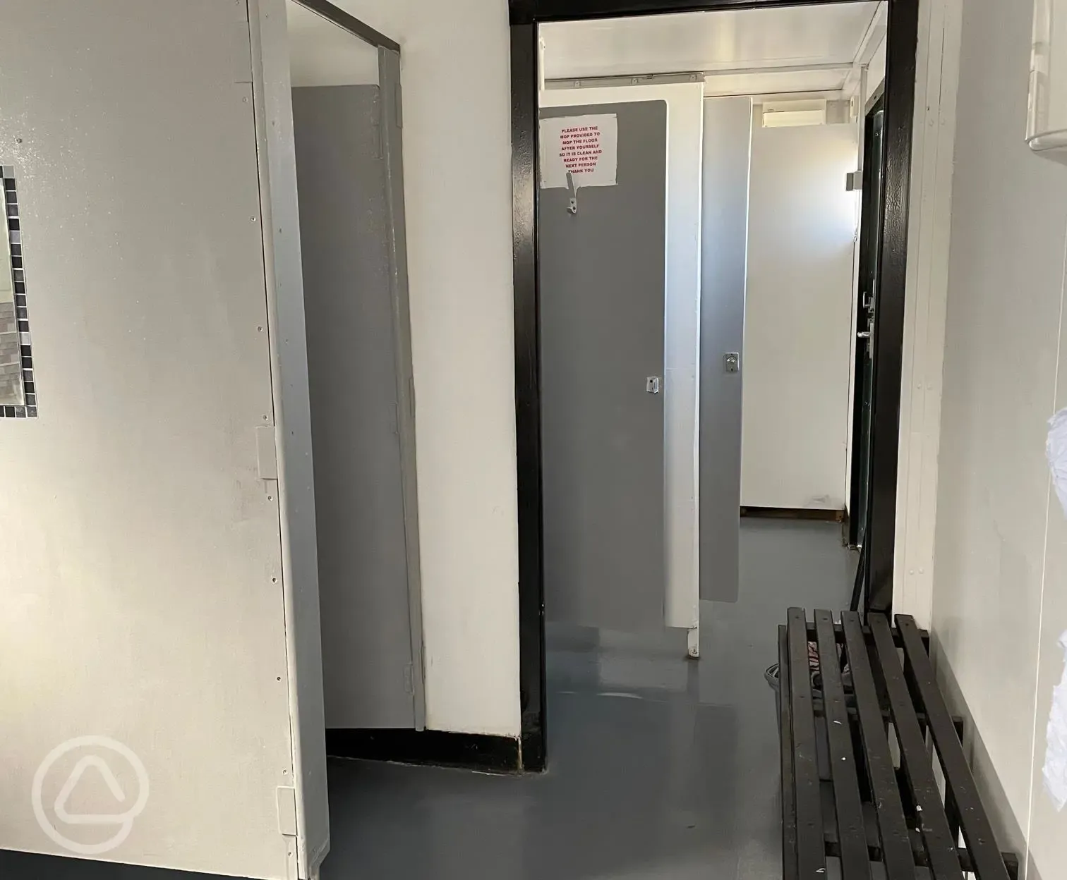 Shower cubicles with hooks and benches for £1 per five minutes (hot water) Shower cubicles with hooks and benches for £1 per five minutes (hot water)