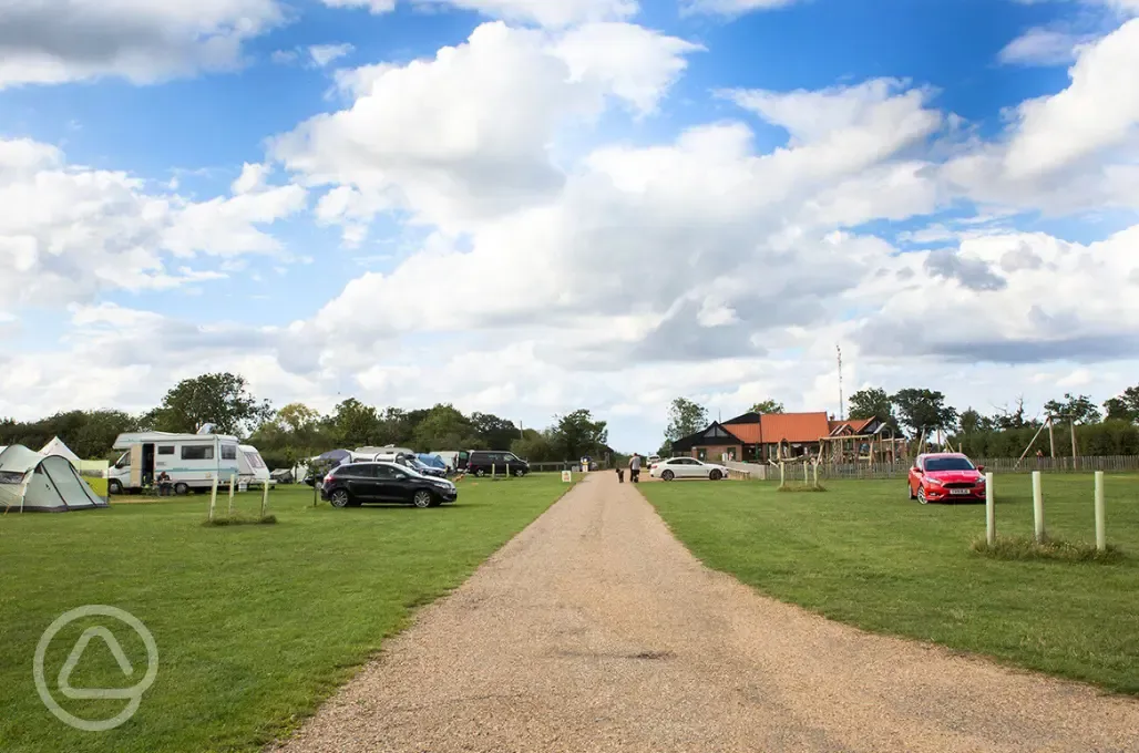 Haw Wood Farm view of grass pitches and play area