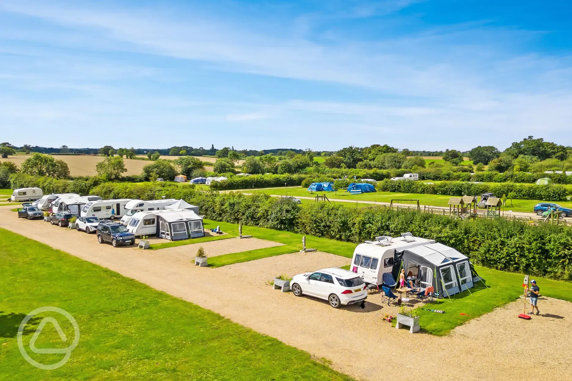 Aerial of the fully serviced hardstanding pitches with awning space