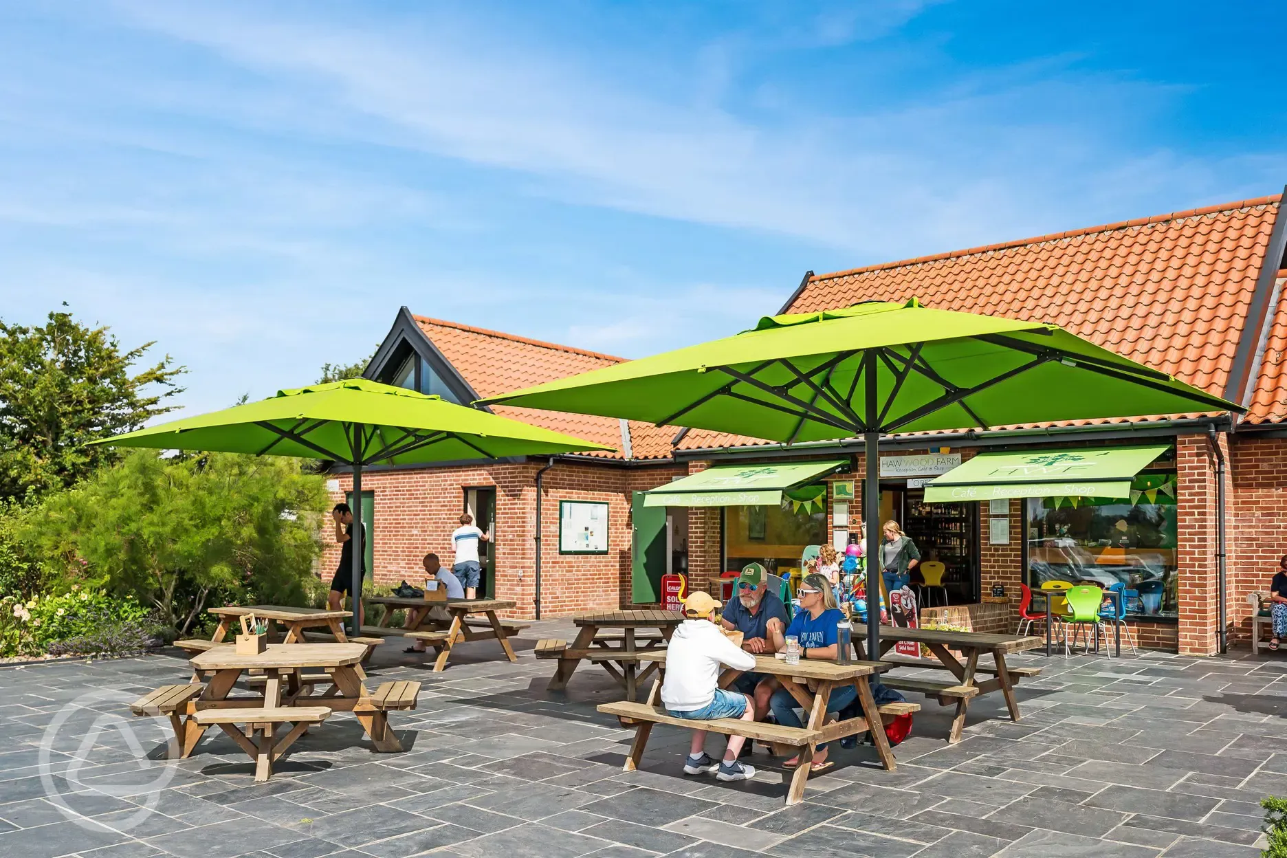 Haw Wood Farm's café and shop with outdoor seating 
