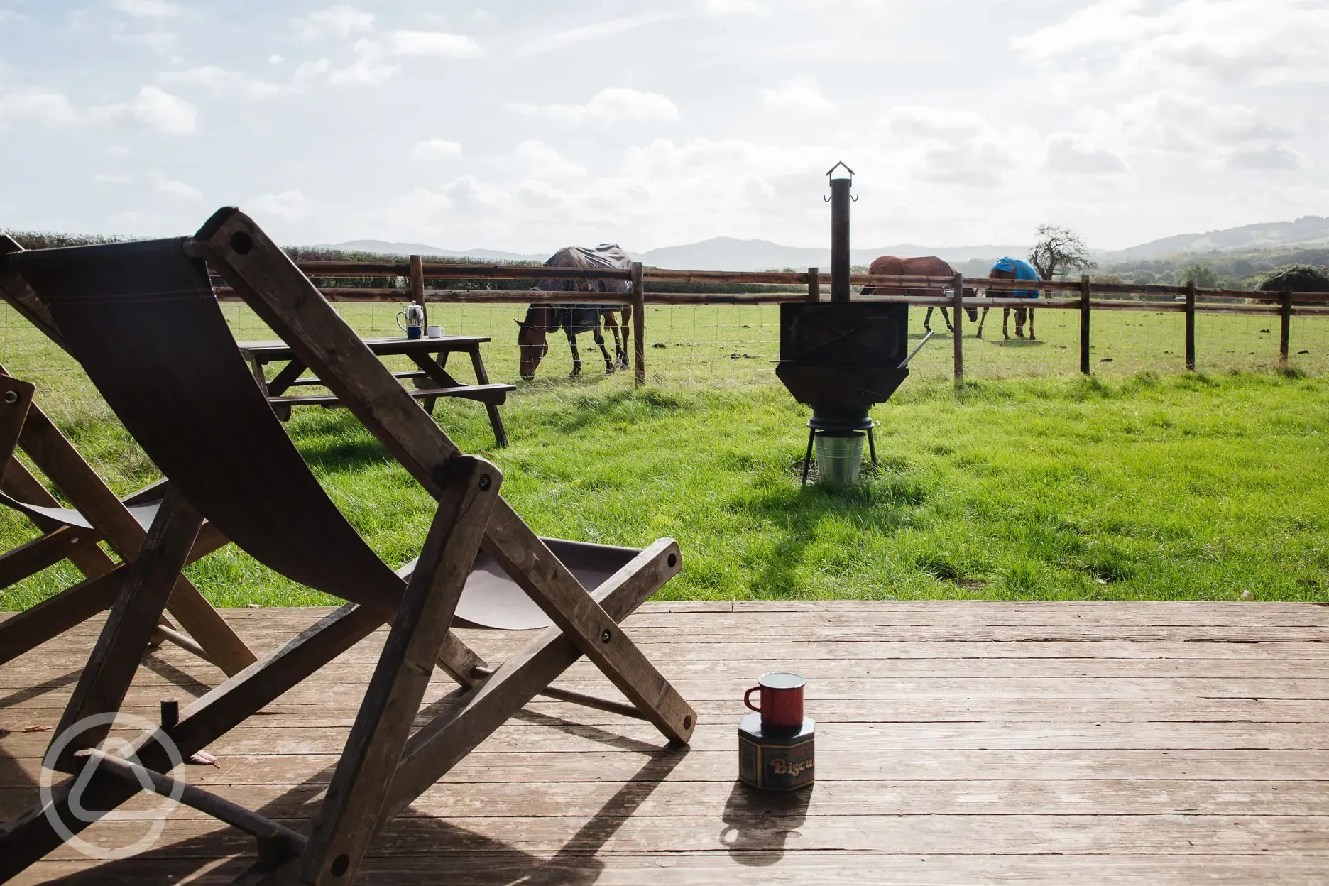 Log cabin outdoor seating area