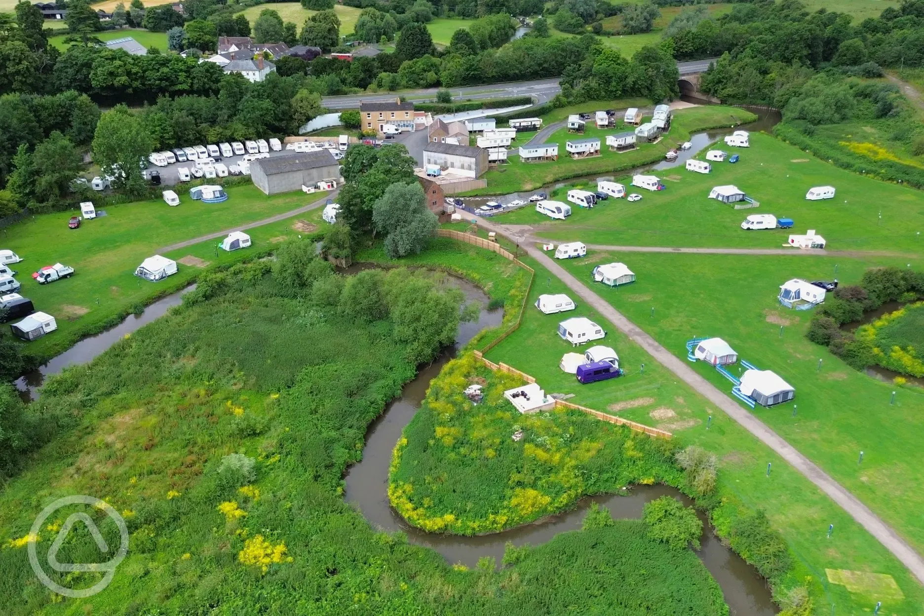Aerial of Mill House Caravan Site and Boatyard with the River Salwarpe