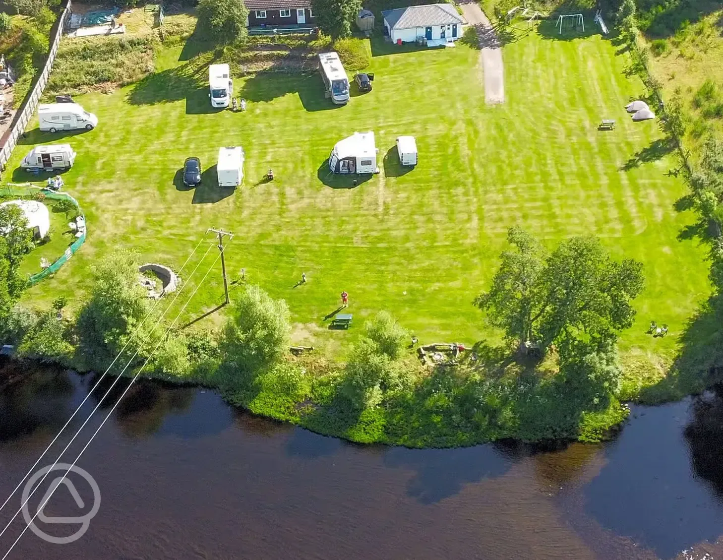 Aerial of grass touring pitches