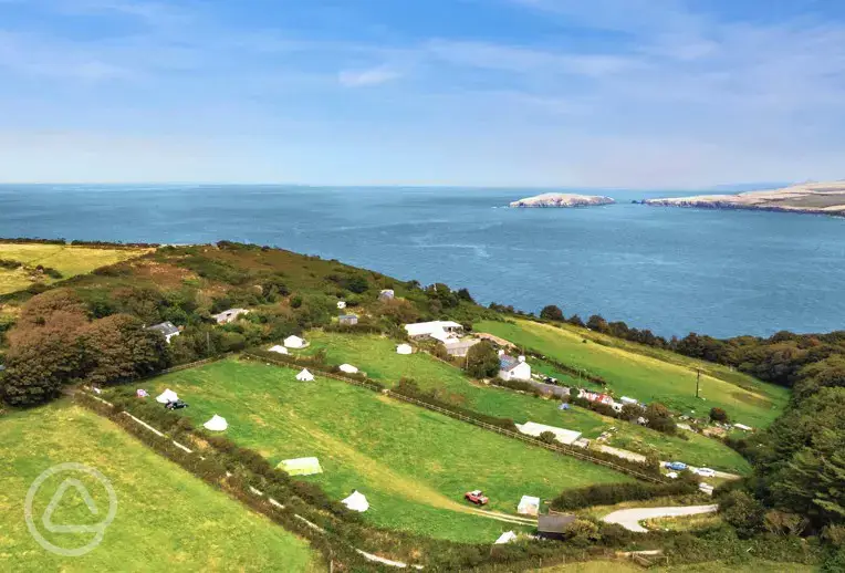 Aerial of the campsite and coast