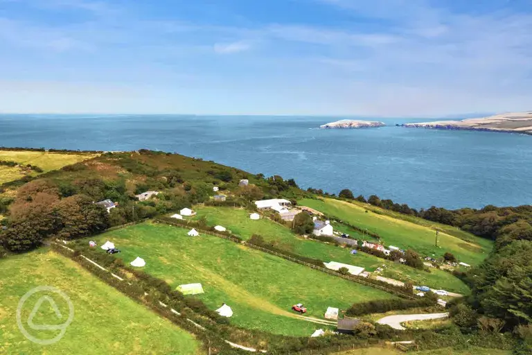 Aerial of the campsite and coast