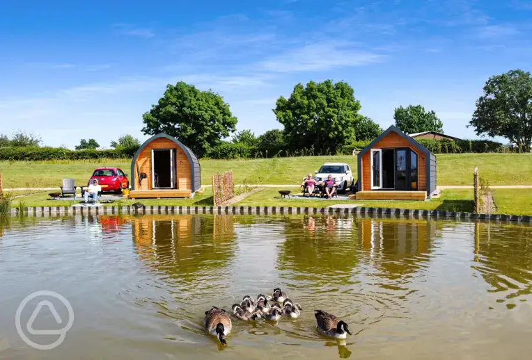 Ensuite glamping pods with waterside views