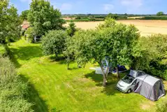 Non electric grass solo pitches set under the shade of trees