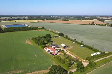 Aerial of Brick Kiln Farm Campsite in the Suffolk countryside
