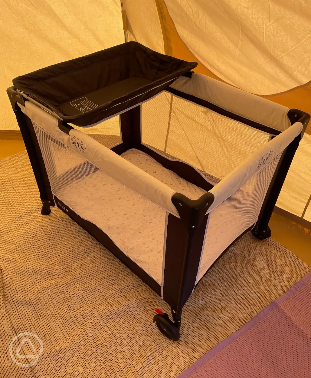 Cot inside the bell tent