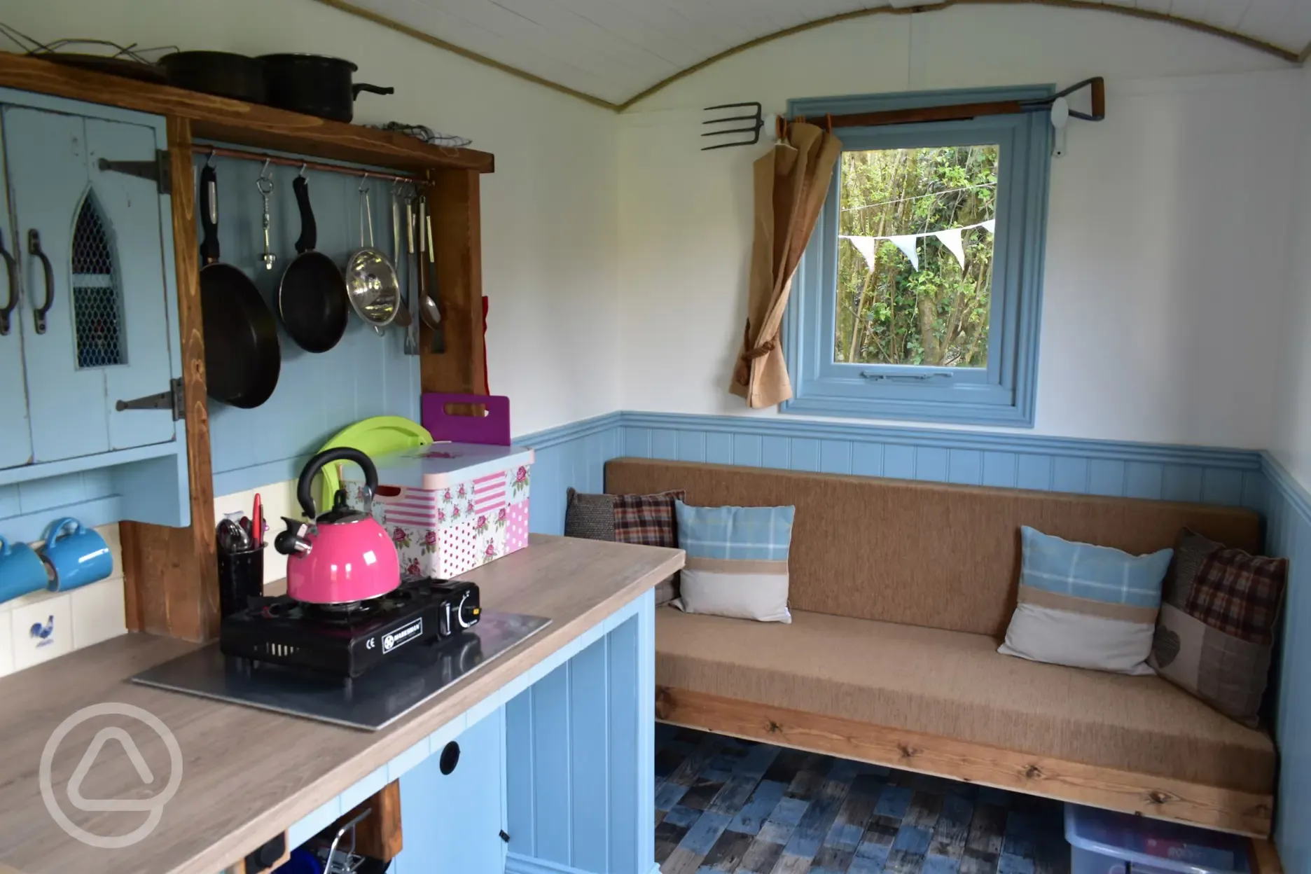 Boutique bell tent's shepherd's hut interior