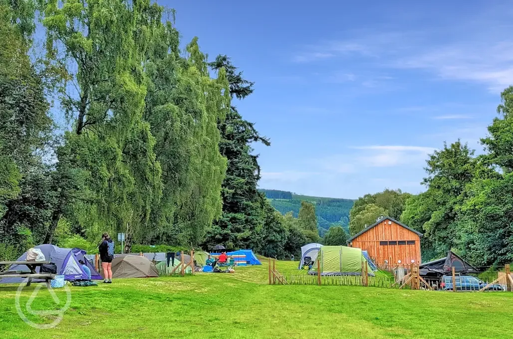 Grass pitches for small, medium, and large tents