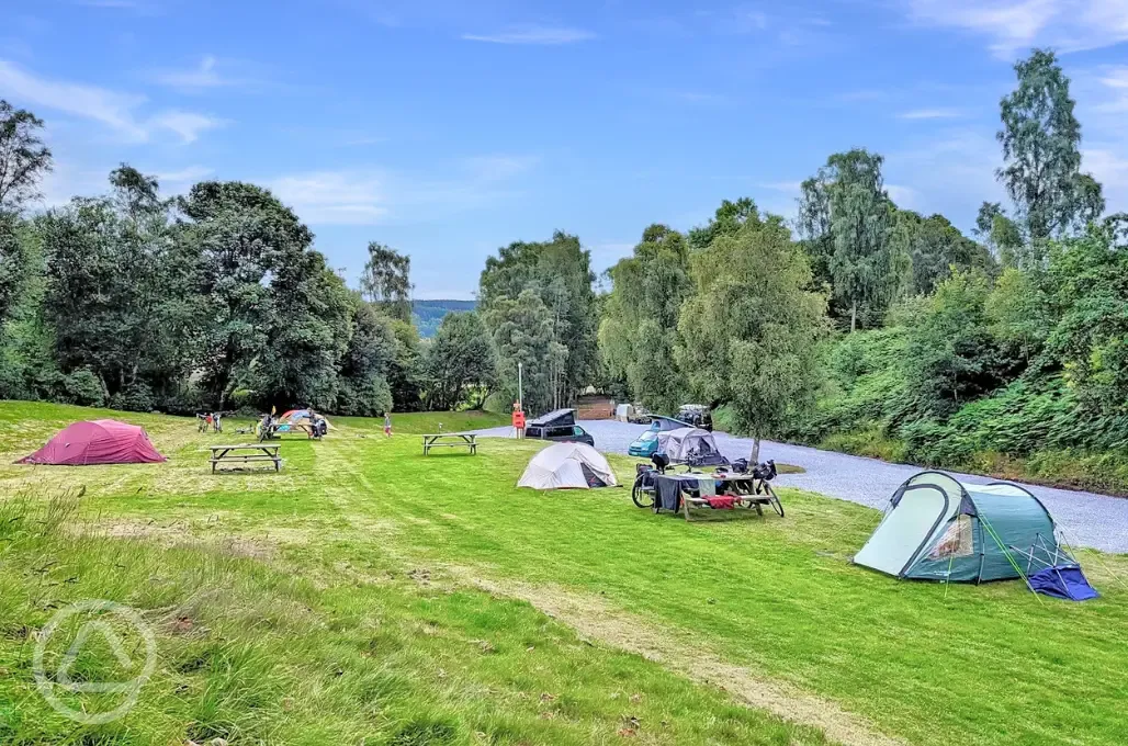 Grass pitches for small, medium, and large tents