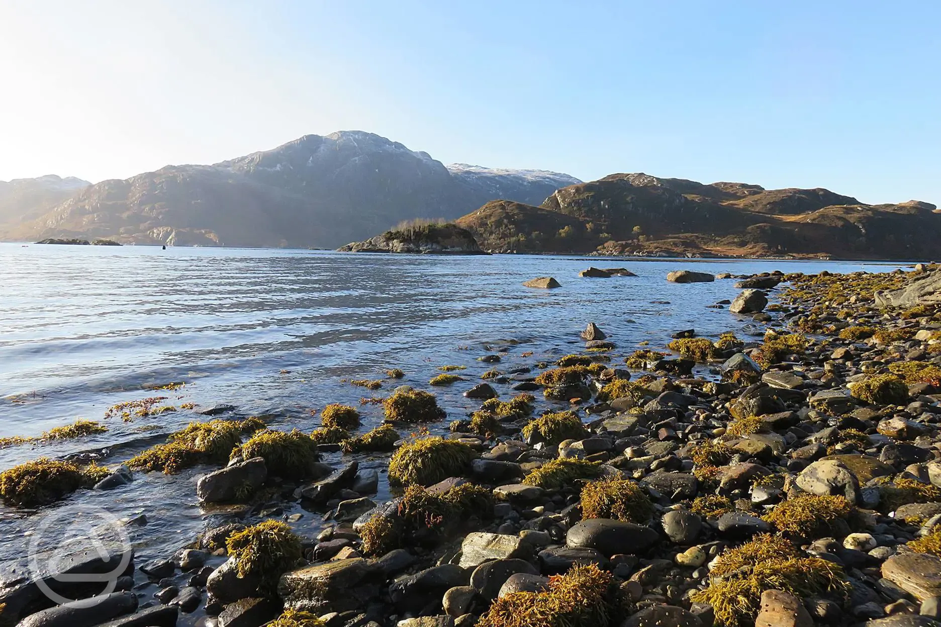 Views over the sea from Long Beach Campsite Knoydart