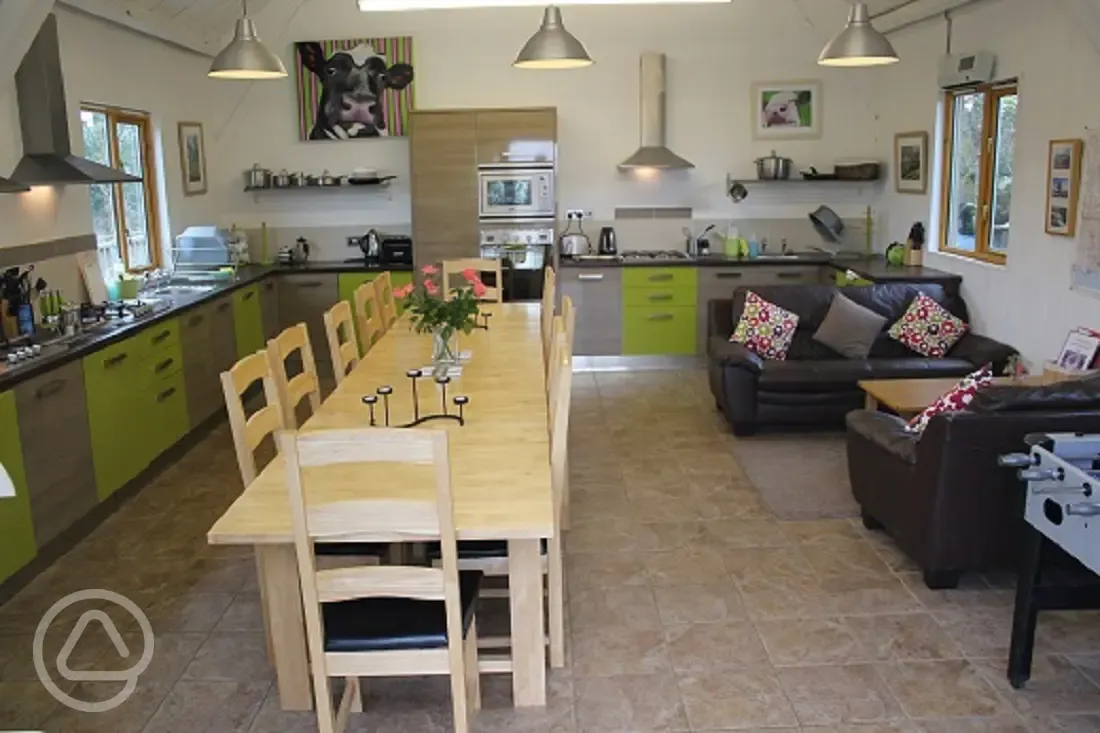 The Cowshed kitchen with three individual kitchens each with own sink, hob and fridge