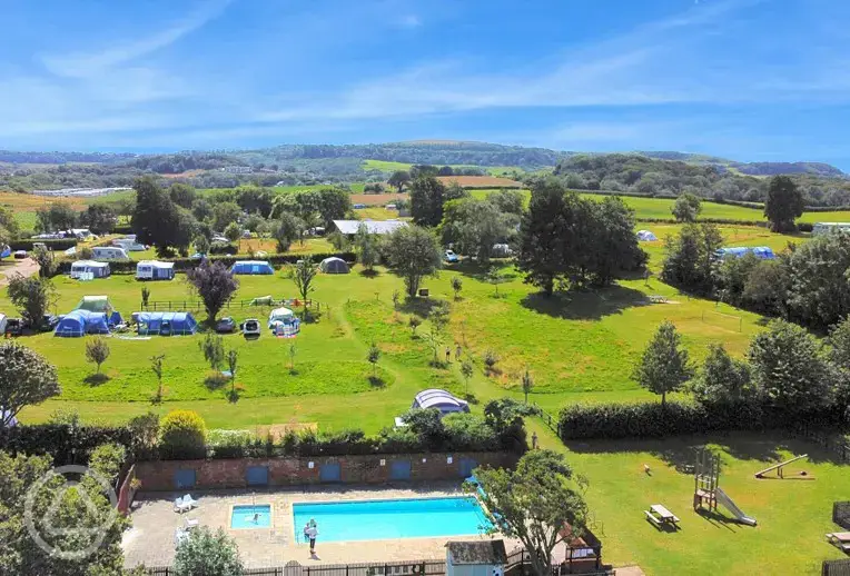Aerial of Ninham Country Holidays and outdoor swimming pool