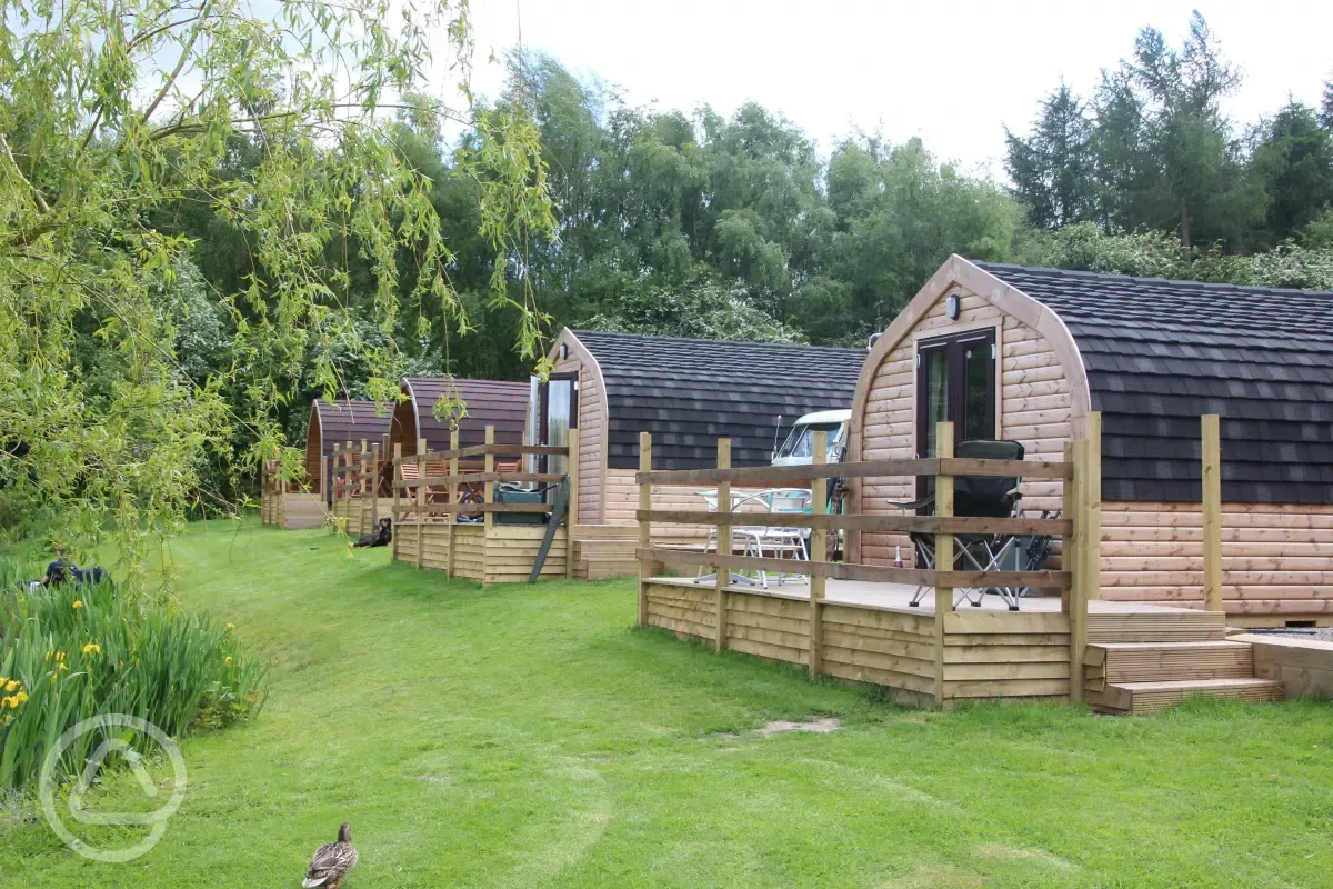 Camping pods at Springwood Fisheries