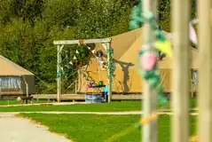 Bell tent with outdoor bunting