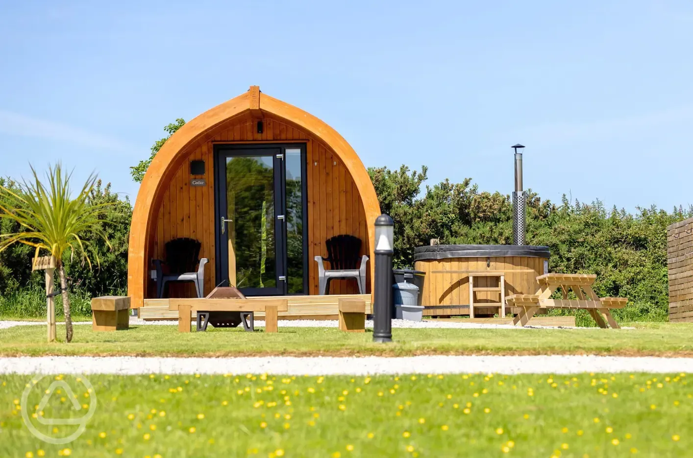 Cedar pod with wood-fired hot tub