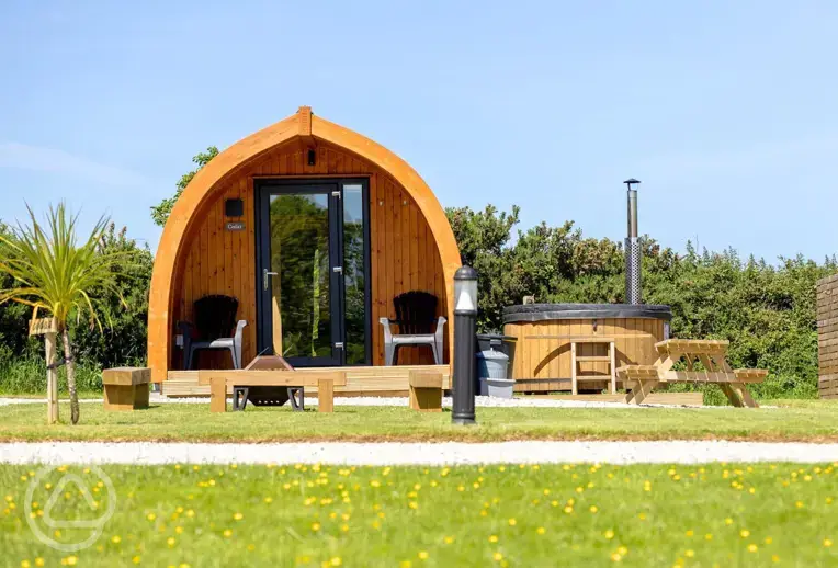 Cedar pod with wood-fired hot tub
