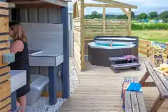 Glamping dome outdoor decking and hot tub