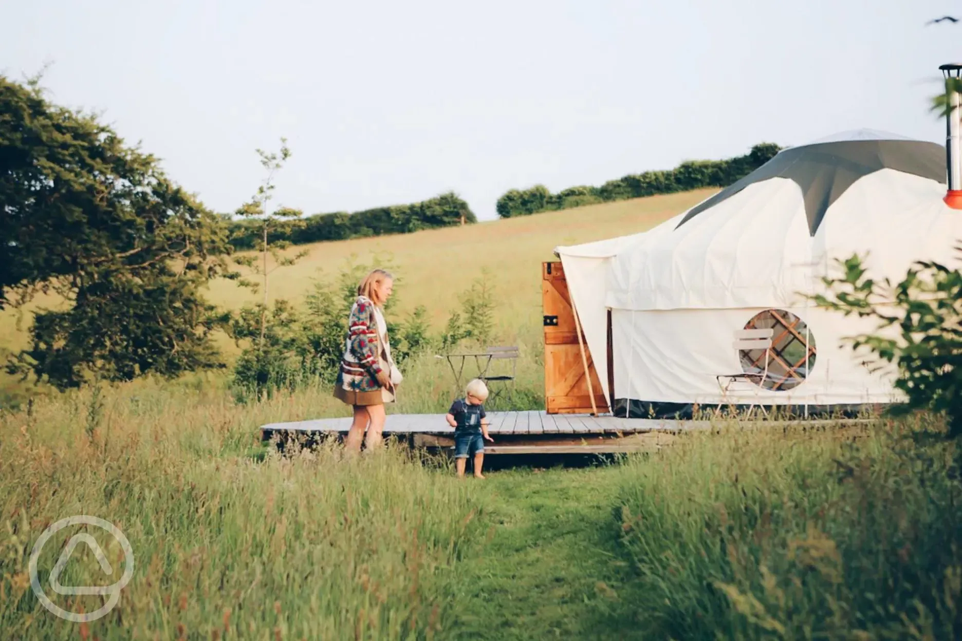 Families in yurts Tremeer Farm