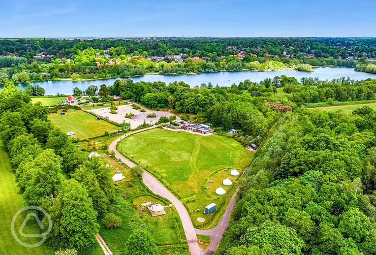 Aerial of Whitlingham Broad Campsite to Whitlingham Country Park