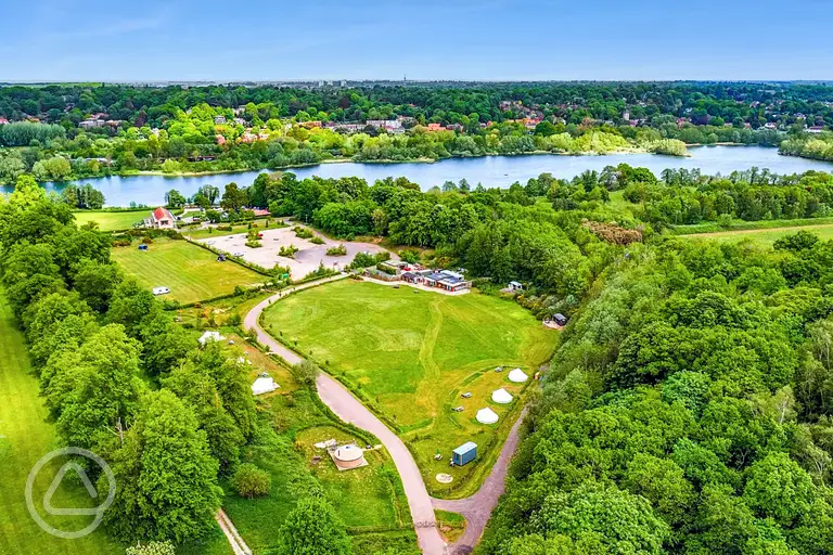 Aerial of Whitlingham Broad Campsite to Whitlingham Country Park