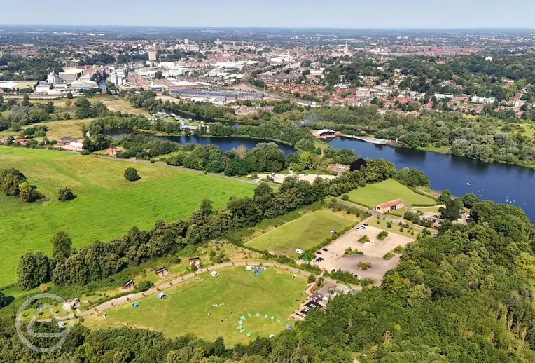Aerial of Whitlingham Broad Campsite