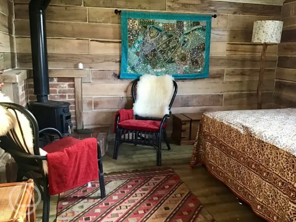 Hawthorn glamping cabin interior 