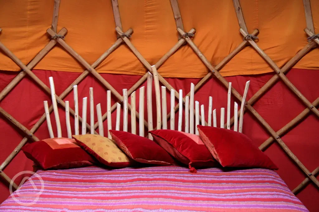 Double bed in yurt