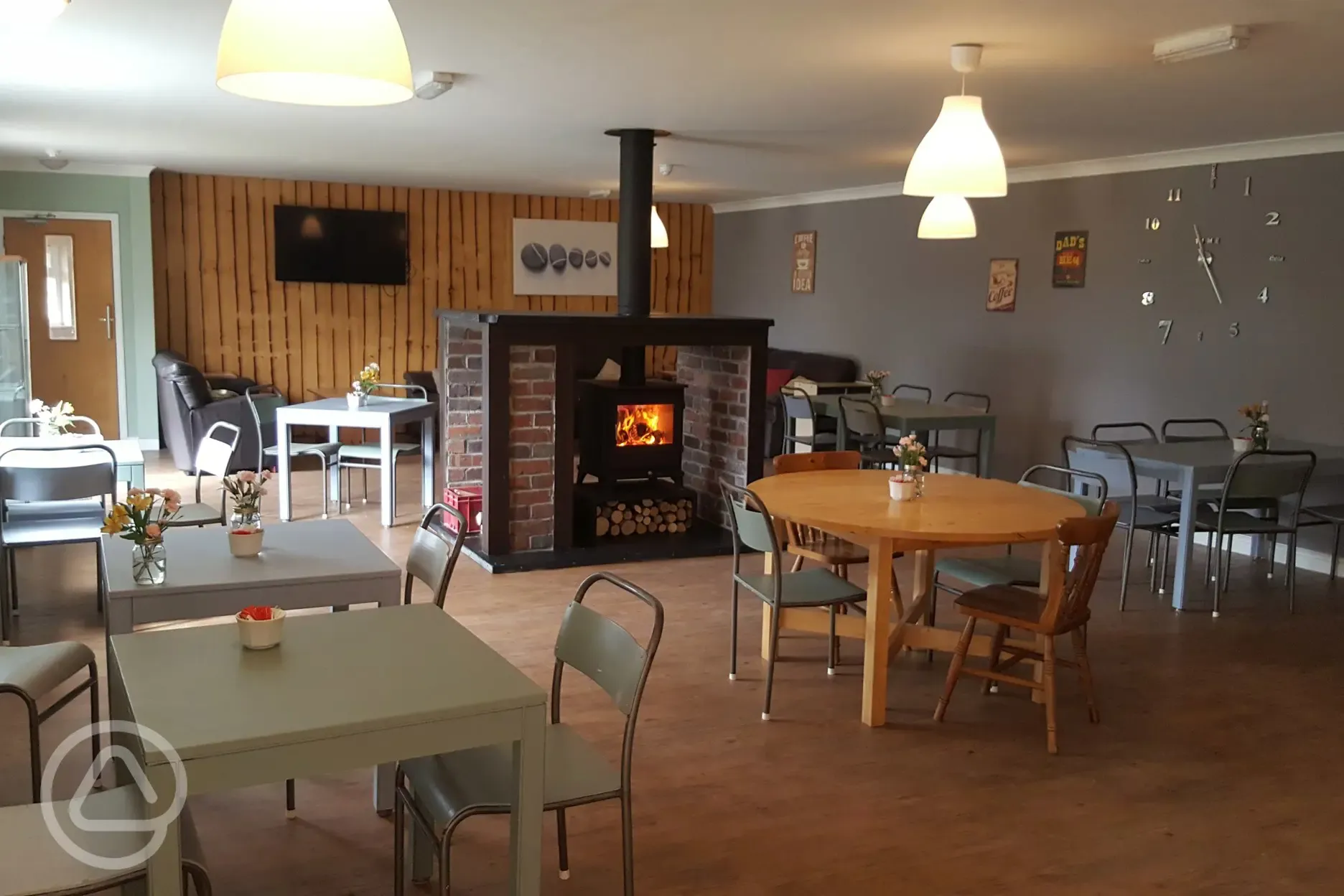 Warm fire in The Cwtch Cafe at Acorn
