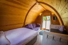 Camping mega pod interior looking out