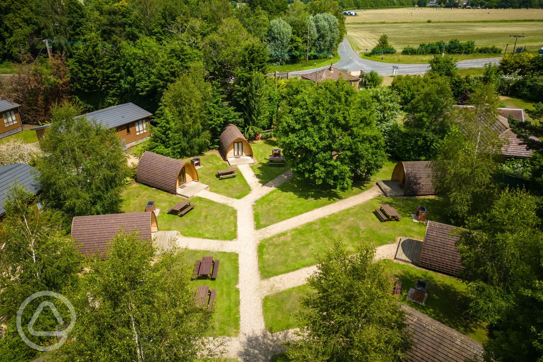 Aerial of the camping mega pods