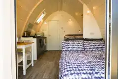 Elite pods double bed and double sofa bed (bedding provided) Elite pods double bed and double sofa bed (bedding provided)