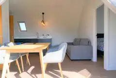 Side entry pod kitchen and a double sofa bed Side entry pod kitchen and a double sofa bed