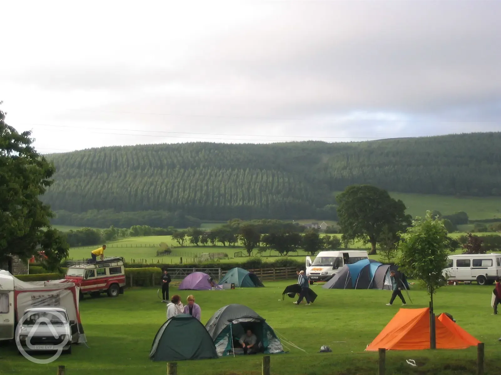 Our campsite easily accessible from the road with Llandegla Forest in the backgroun