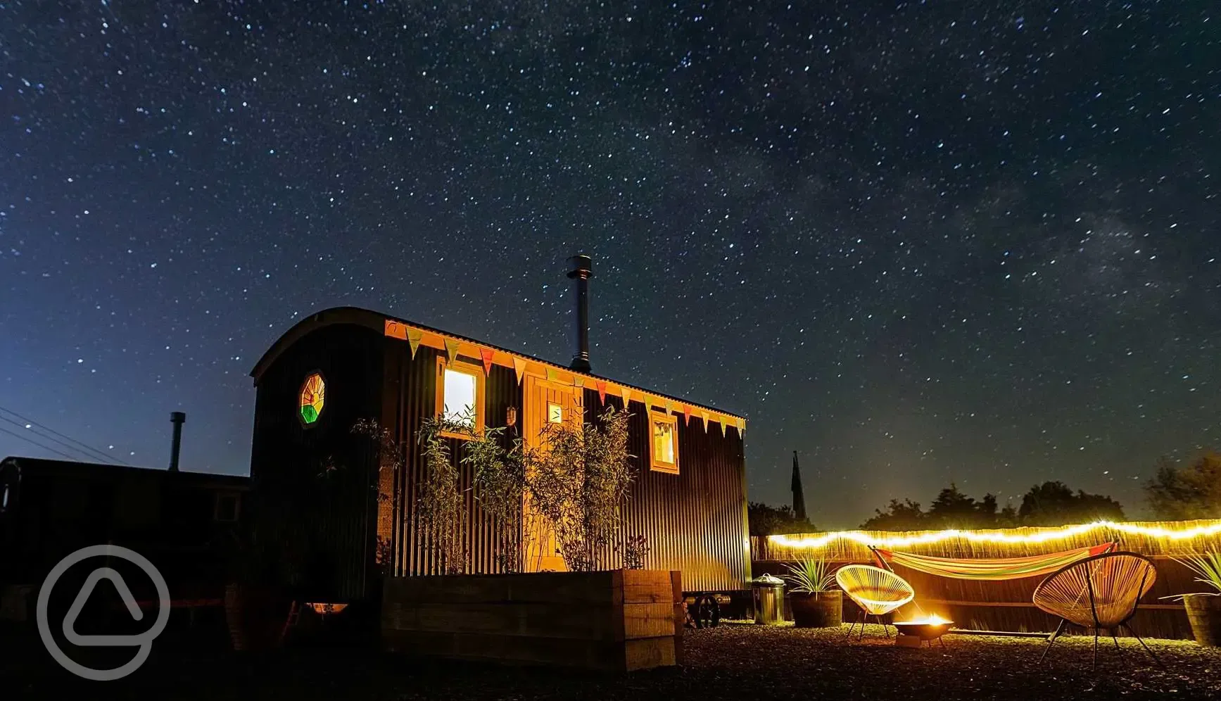 Shepherd's hut at night