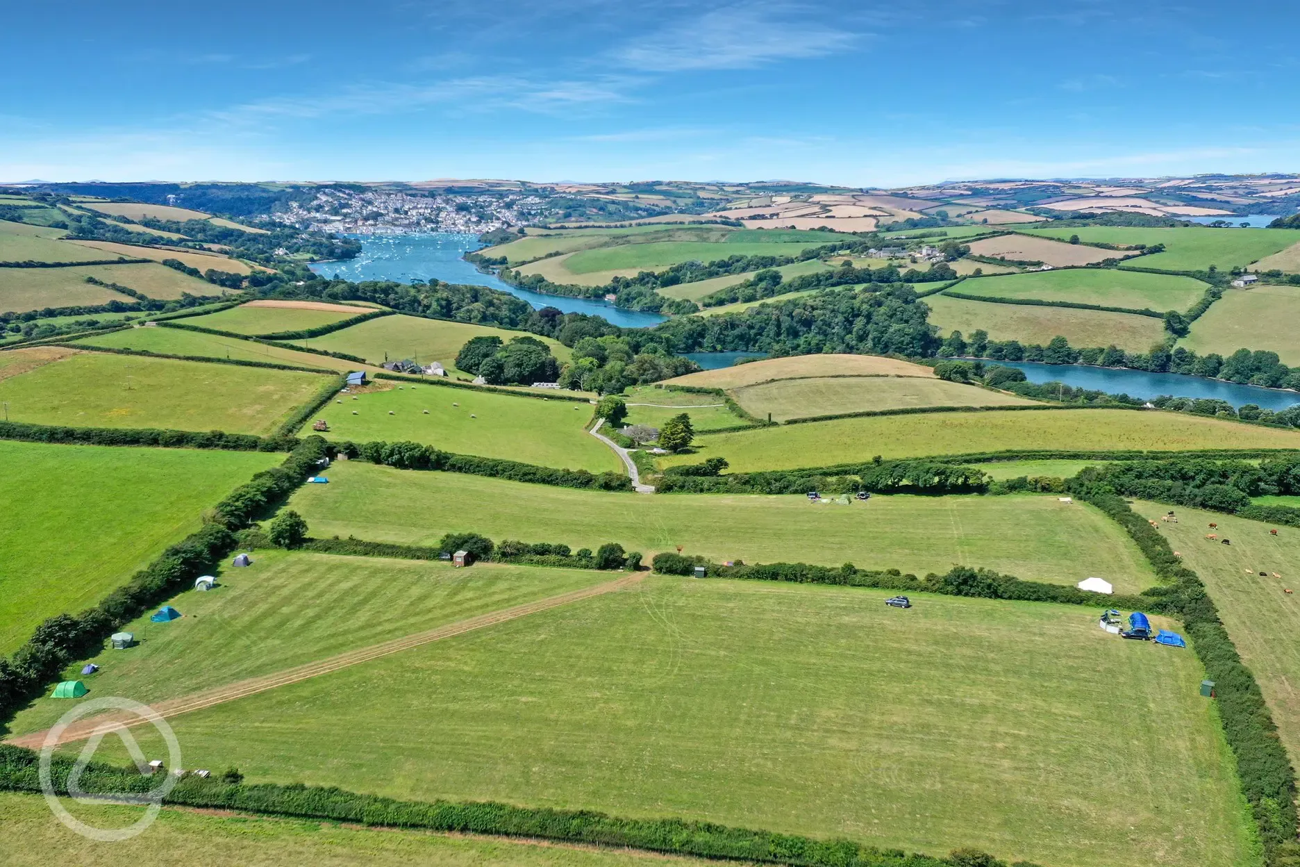 Aerial of the campsite and Salcombe Estuary