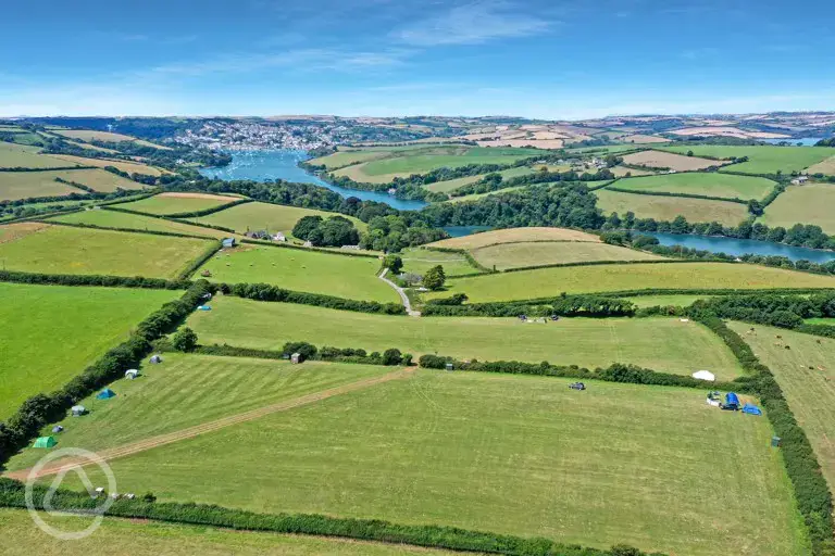 Aerial of the campsite and Salcombe Estuary