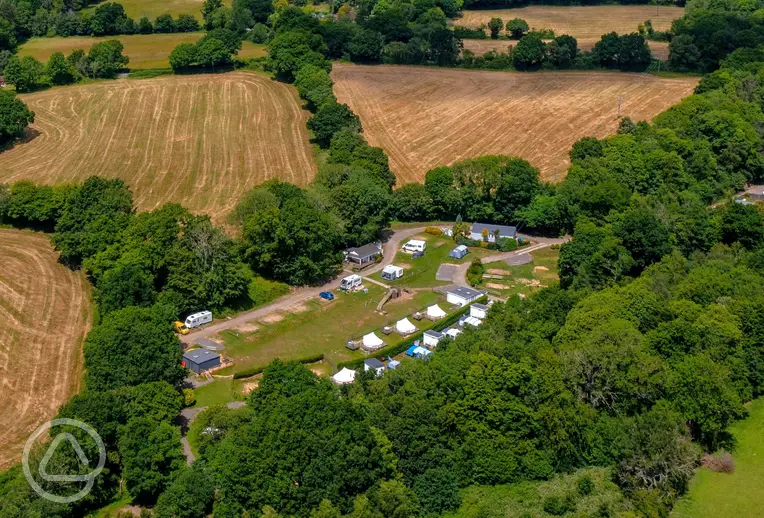 Aerial of Bluebell Coppice Park surrounded by woodland