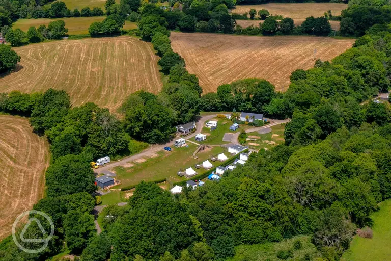 Aerial of Bluebell Coppice Park surrounded by woodland