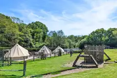Bell tents (dog friendly) overlooking the play park