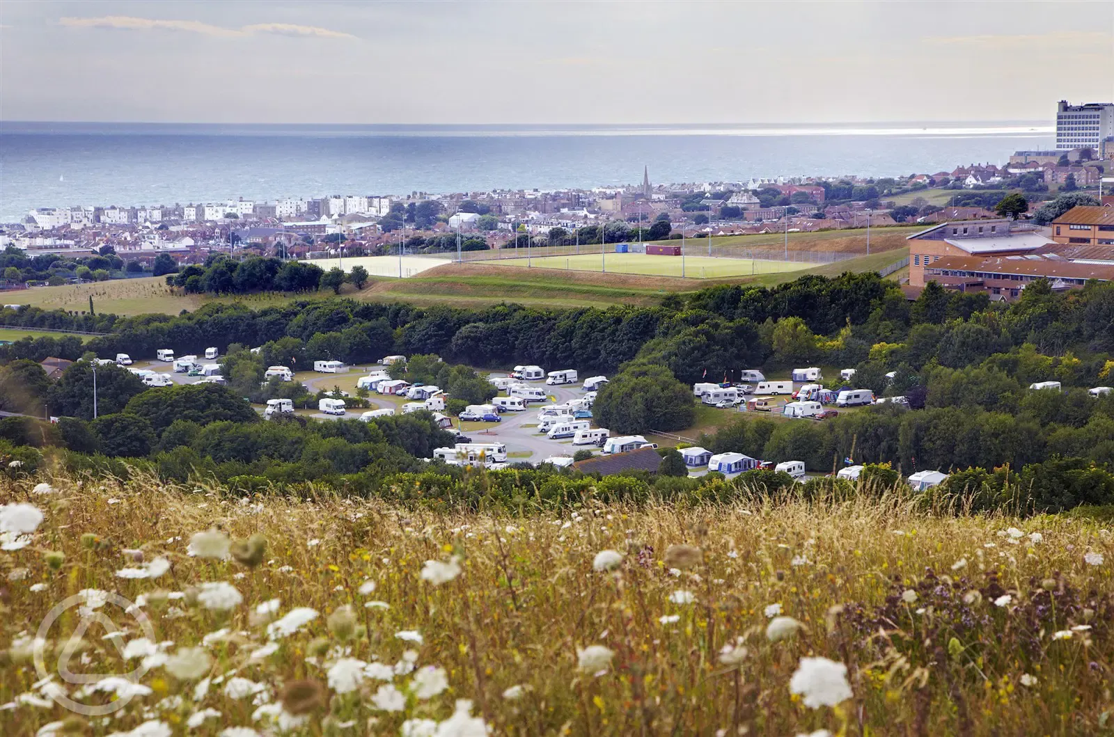 Aerial of the campsite and Brighton