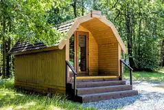 Wooden camping pod with small step access Wooden camping pod with small step access