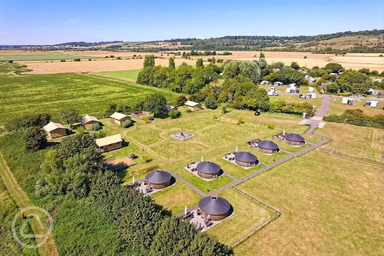 Daleacres Experience Freedom Glamping aerial of safari tents and yurts