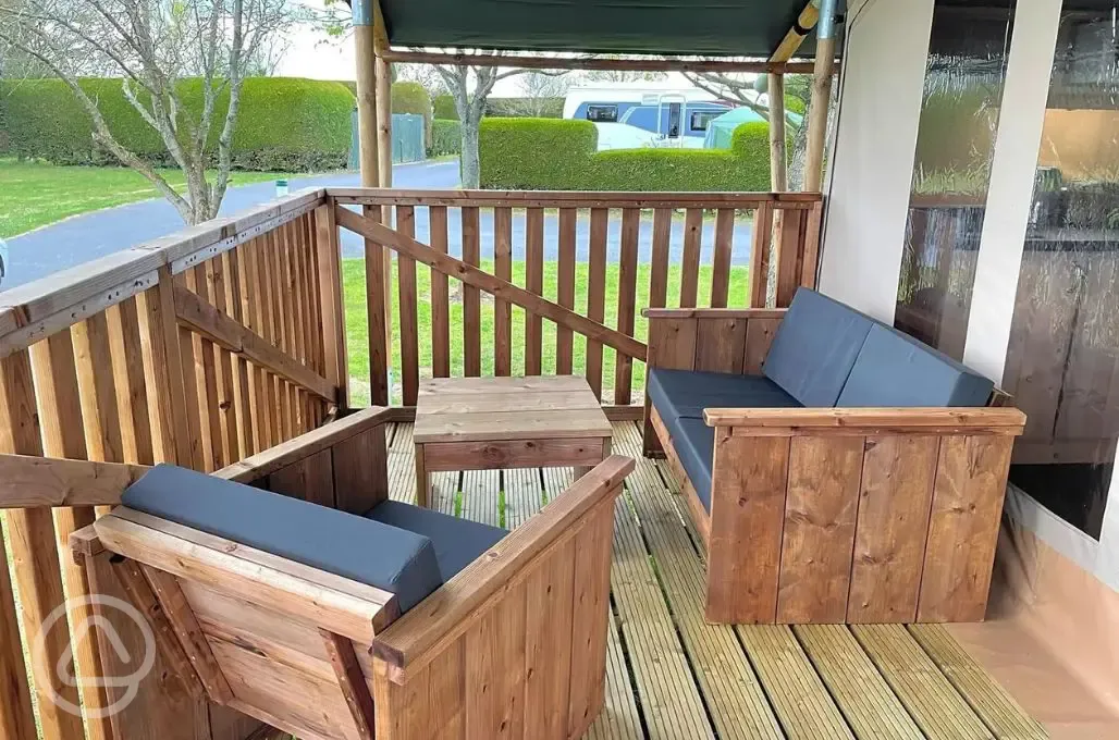 Safari tent patio seating area