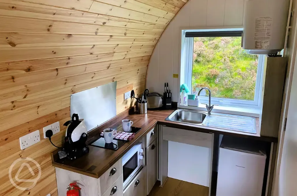 Accessible ensuite glamping pod kitchen area