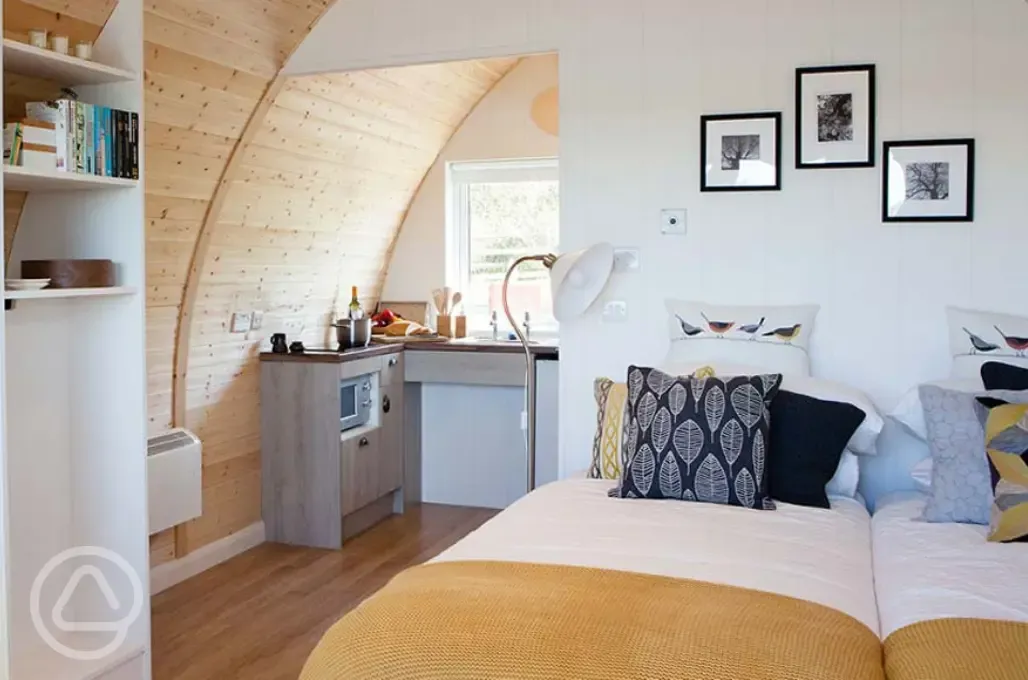 Accessible glamping pod interior