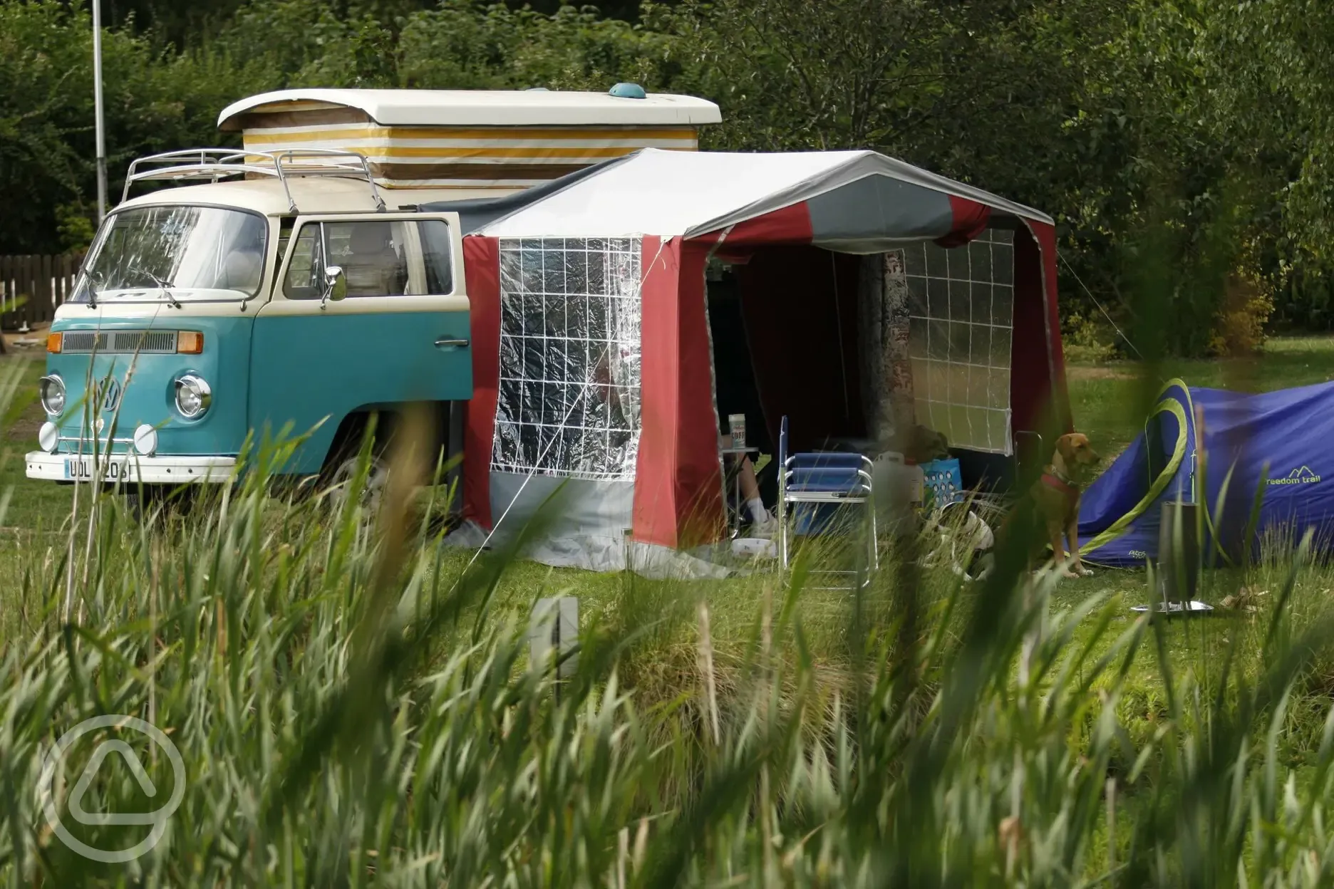 View to our Camper Van Pitch 1 from behind our pond