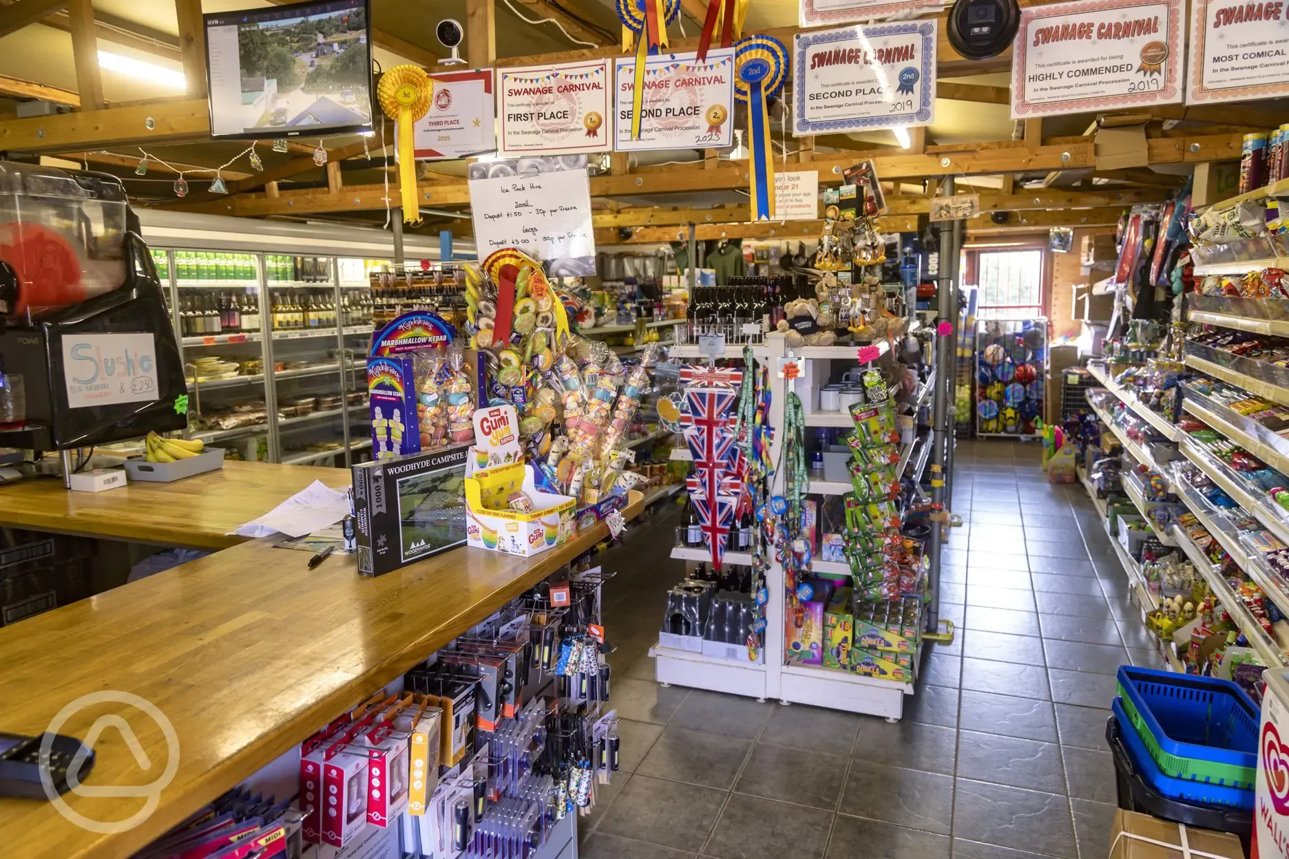 Selection of camping goods sold in the onsite shop